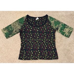 Custo Barcelona Floral Patterned Top with Green Sleeves